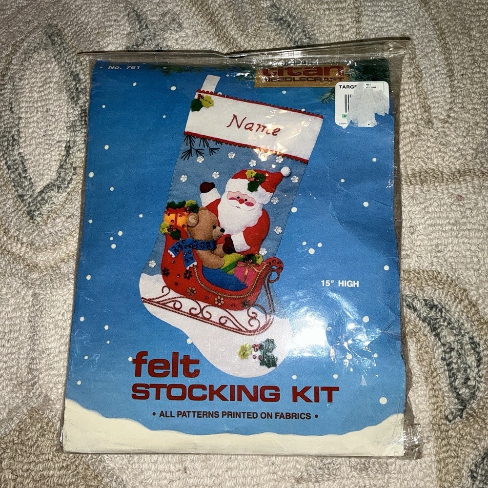 Santa's Sleigh of Toys w/Bear Helper 15" Christmas Stocking Kit Felt Sequins 761